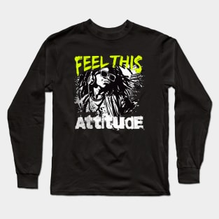 Feel this Attitude: Black and White Headphones Long Sleeve T-Shirt